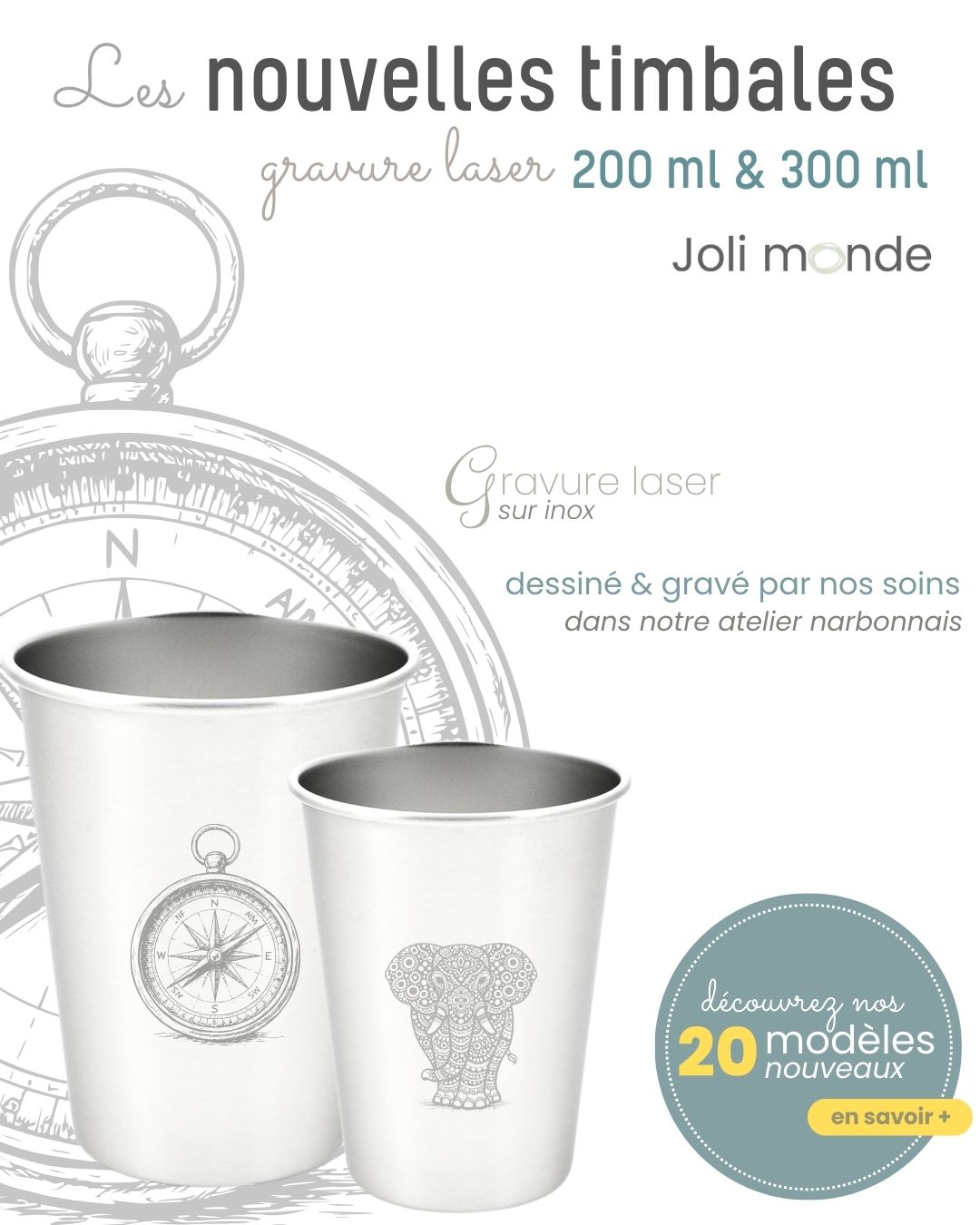 Timbale inox légères, incassables et sans plastique pour réduire sa consommation plastique avec sans-bpa.com